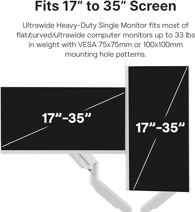 Pixio PS2D White Ultrawide Heavy-Duty Premium Dual Monitor Arm Stand Desk Mount - Fits up to 35 inches Two Monitors, Weights up to 33 lbs Each, Compatible with VESA 75x75mm 100x100mm
