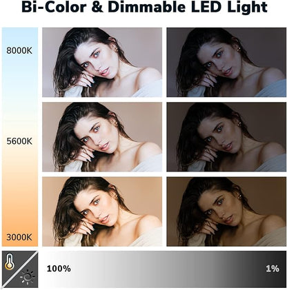 D50 Photography Lighting with Barn Door, 2-Pack 15.4" LED Video Light with Remote, 45W 3000K-8000K Dimmable Bi-Color Panel Light for Live Streaming/Wedding Shooting/Video Recording/Studio/Film