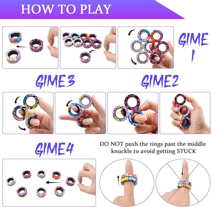Cevioce 9Pcs Magnetic Rings Fidget Toy Set, ADHD Anxiety Magnetic Fidget Toys Adults Fidget Spinner Rings for Relief, Valentines Day Gifts Gifts for 8+ Year Old Teen Boy Girl Easter Basket Stuffers C