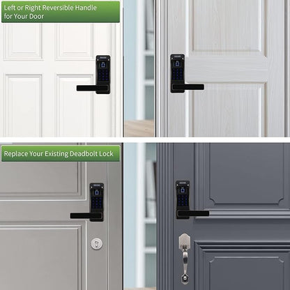 Harfo Smart Door Lock, Heavy Duty 5 in 1 Keyless Entry Door Lock, Full App Control Digital Keypad Lock, Reversible Handle with Fingerprints and Passcodes for Family/Office/Apartment (Aged Bronze)