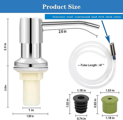 Soap Dispenser for Kitchen Dish Sink Built in Soap Dispenser Pump Chrome Platingd with 47" Extension Tube Kit