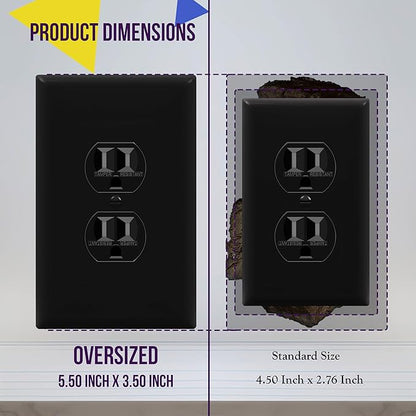 ENERLITES Jumbo Duplex Receptacle Outlet Wall Plate, Large Electrical Outlet Covers, Over-Size 1-Gang 5.5" x 3.5", Polycarbonate Thermoplastic, 8821O-BK-5PCS, Black (5 Pack)