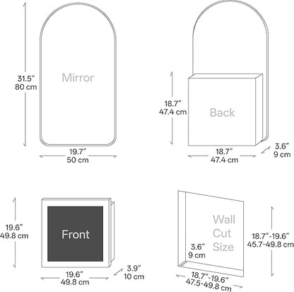 Arched Bathroom Medicine Cabinet with Mirror, No Assembly Needed, Recessed or Surface Mount Wall Storage Cabinet, Mirror Cabinet with Tissue Slot & 2X Magnifying Mirror (Black, 31.5"L x 19.7")