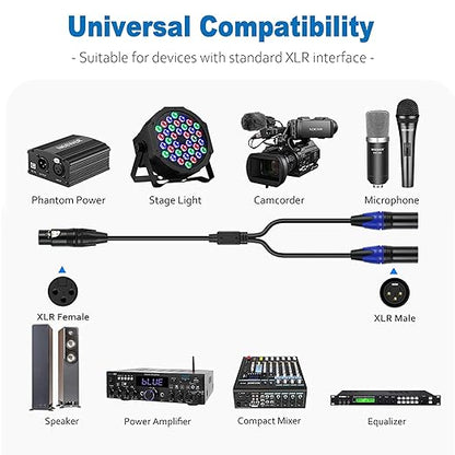 LanSenSu XLR Female to 2 XLR Male Patch Y Cable Balanced Microphone Splitter Cord Audio Adaptor (3.3ft-2pack)