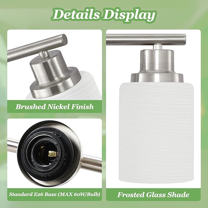 Guliaofo 5-Light Brushed Nickel Vanity Lights, Bathroom Light Fixtures with Textured Milky White Glass Shade, Modern Bathroom Lighting Fixtures Over Mirror Wall Sconce Light - E26 Base