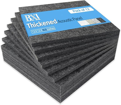 BXI Thickened Sound Absorbing Panels - 12 Pack 12 X 12 X 0.5 Inches Dense Acoustic Panels, Echo Noise Reducing Sound Panels, Tackable Studio Panels for Wall and Ceiling Acoustic Treatment