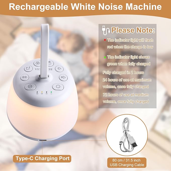 Upgraded Travel White Noise Sound Machine for Baby Adult, Portable Sleep Machine with Night Light and 21 Soothing Sounds, Timer and Memory Function, for Home Office Yoga Meditation Relaxing