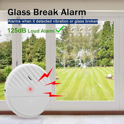 Wsdcam Glass Break Sensor Alarm 125dB Ultra-Slim Wireless Glass Break Detector Window Alarm Vibration Sensor for Home Window and Door Security (8)