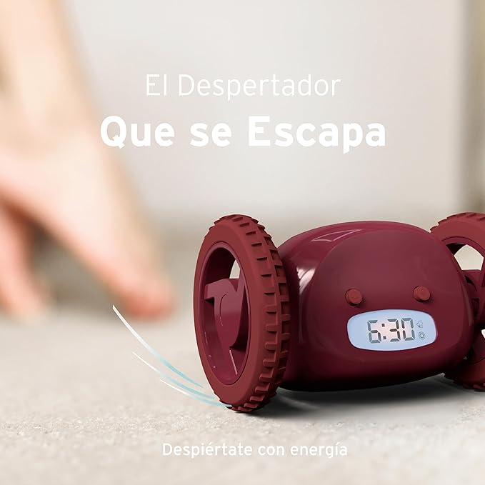 CLOCKY Extra Loud Alarm Clock for Heavy Sleepers on Wheels Rolls Runs Away Vibrating, Easy to Set Super Smart Snooze Digital Bed Shaker Alarm Clock Funny Gift for Adults Kids Teens Bedrooms (Wine)