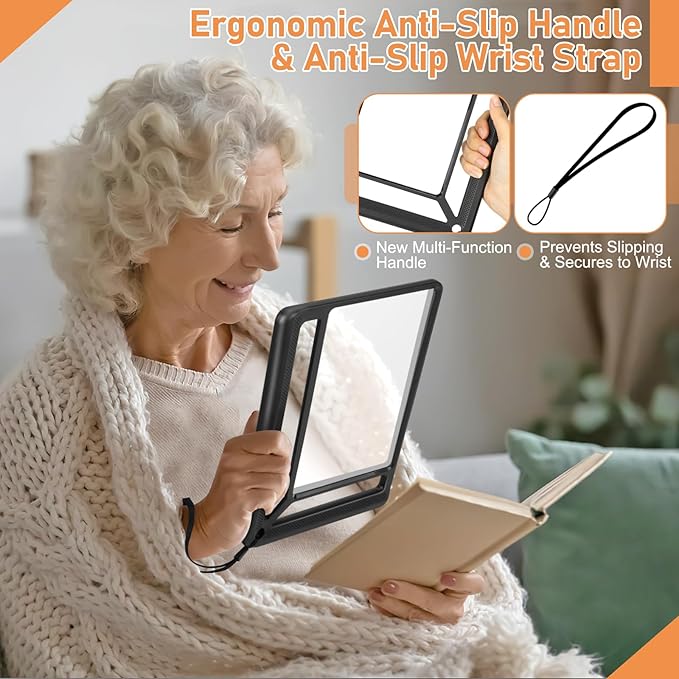 5X Full Page Magnifying Glass for Reading, Lightweight Rectangular Magnifier Provides Large Book Page Viewing Area, Upgraded Handheld Magnifier for Reading Small Prints for Seniors, Low Vision