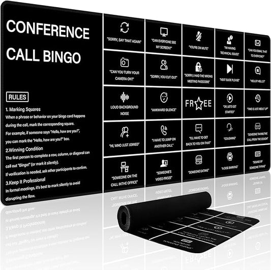 Baziabbo Office Desk Mat,Conference Call Bingo Mouse Pad for Virtual Meetings,Work from Home Computer Accessory，Non-Slip Desk Pad with Stitched Edges for Computer (Bingo)