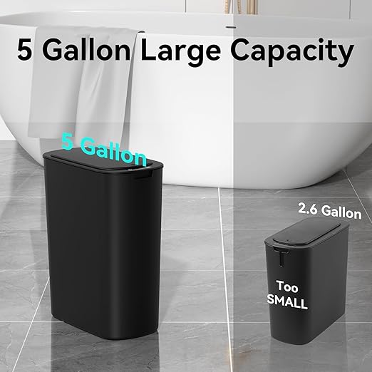 5 Gallon Motion Sensor Bathroom Trash Can Automatic Garbage Cans with Lid Touchless Smart Slim Plastic Trash Bin for Kitchen, Bedroom, Toilet, Office, Living Room