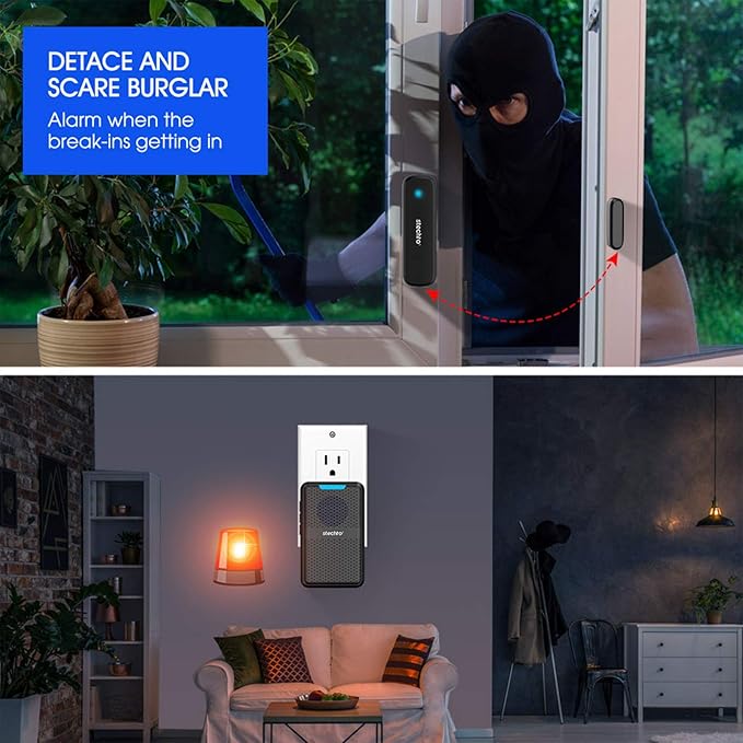 STECHRO Wireless Door Chime, 600Ft Range 5 Adjustable Volume 1 Magnetic Door open Contact Alarm with 62 Chimes Mute Mode Door Bell Plugin Receiver for Home/Office/Store (Black)