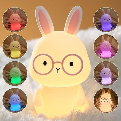 Bunny Lamp for Kids ,Rabbit Night Light with Color Changing, Rechargeable LED Nightlight for Easter Gift,Silicone Bedside Touch Lamp ,3 Levels Dimmable /Timmer Nursery Bedroom Light, Baby Room Decor