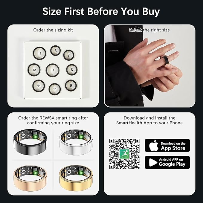 Smart Health Ring for Women Men, Fitness Tracker Ring with Heart Rate, Blood Oxygen, Sleep Tracker, Step Tracker, No Subscription Fee, IP68 Waterproof Smart Ring for iphone & Android (Rose Gold, 11#)