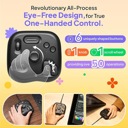 TourBox Lite - Editing Keyboard Compact, Artists Go-to Drawing Macro Keypad, Works with Clip Studio Paint & More, Creative Console Controller with Custom Software, Cable, Travel Bag - Wired Kit