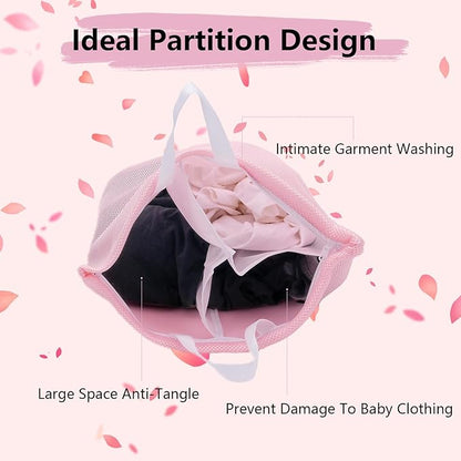 Guozcaray 2 Pcs Special Zoning laundry bag for delicates with handles mesh laundry bags washing machine laundry totes travel storage and sorting bag(Pink-Blue)