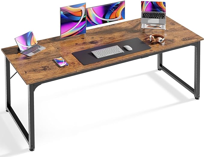 Huuger Computer Desk, 63 Inch Office Desk, Gaming Desk with Storage, Writing Desk Work Desk for Home Office, Study, Modern Simple Desk, Large Legroom, Metal Frame, Rustic Brown