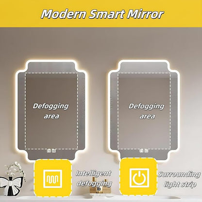 Bathroom Vanity with Double Sink - Bathroom Cabinet Vanity Including Grille Shaped Panel | Bathroom Vanity Double Sink, Soft Light LED Lights & Smart Defogging Mirror (Mirror, 76IN)
