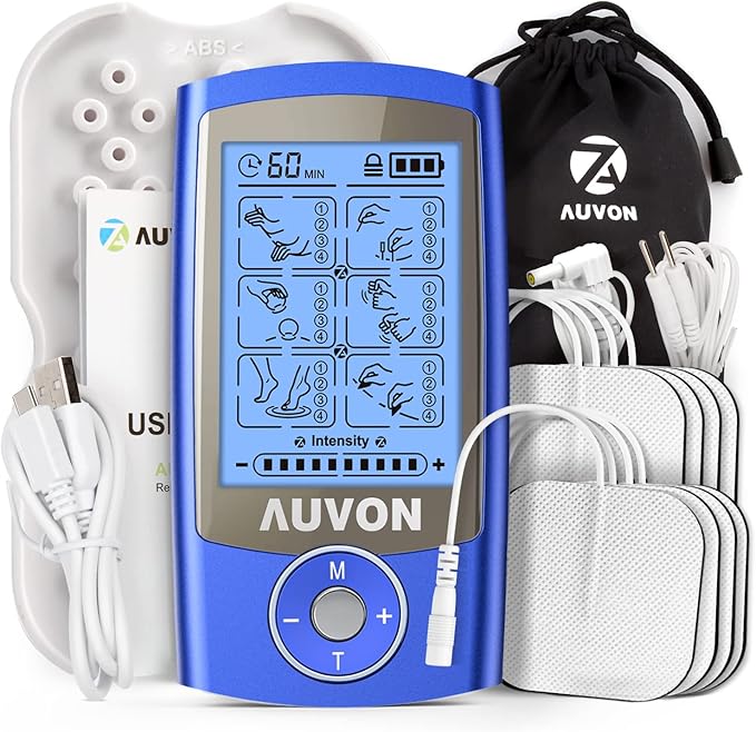 AUVON Rechargeable TENS Unit Muscle Stimulator, 24 Modes 4th Gen TENS Machine with 8pcs 2"x2" Premium Electrode Pads for Pain Relief