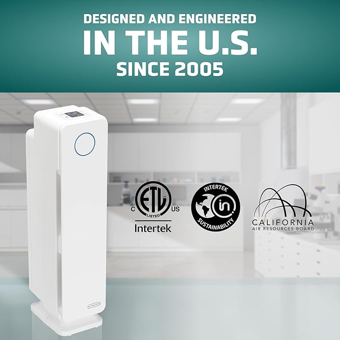 GermGuardian Air Purifier for Home with HEPA Pure Filter, for Wildfire Smoke, Pet Dander, Pollen, Odors, Large Rooms Up To 870 Sq. Ft., Removes 99.97% Pollutants, UV-C Light, 28", AC5350W, White