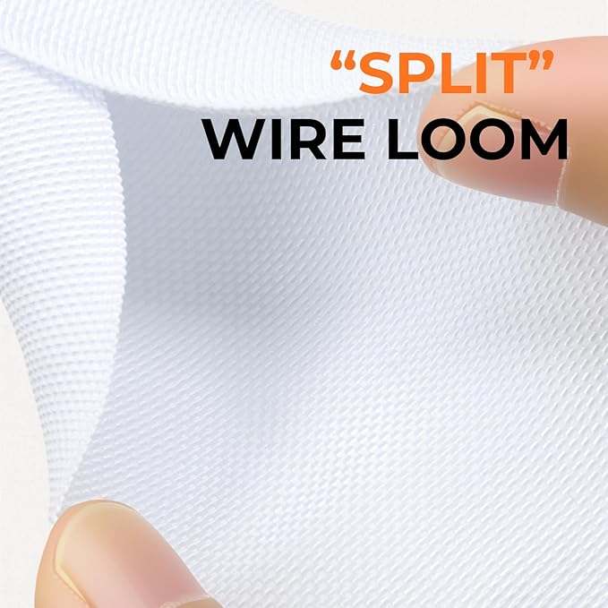 HOLED 1-1/4 inch Split Braided Cable Management Sleeve for USB Cable Power Cord Audio Video Cable, Wire Loom Cord Protector from Cat Dog Chewing (White, 10FT)