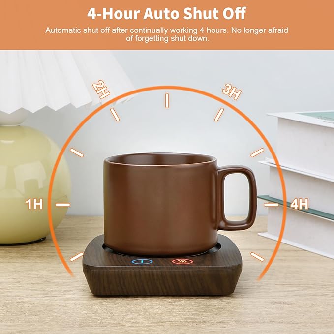 VOBAGA Imitation Wood Grain Coffee Cup Warmer & Mug Warmer for Desk, Electric Cup Beverage Warmer Plate with 3 Temperature Settings for Tea, Cocoa, Milk with Auto Shut Off After 4 Hours, for Gifts