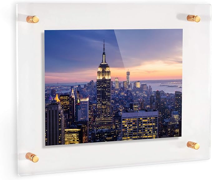 ArtToFrames 16x32 Inch Double Panel Floating Acrylic Picture Frame (Full Frame is 20x36) comes with Gold Standoff Hardware, Made in the USA, 5 Pack