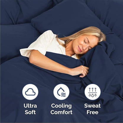 Queen Size 4 Piece Sheet Set - Comfy Breathable & Cooling Bed Sheets Set - Hotel Luxury Bedding for Women, Men, Kids, Teens, Boys & Girls - Deep Pockets, Soft and Wrinkle Free - Oeko-Tex - Navy Blue