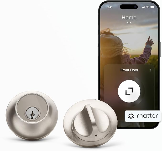 Level Lock (Matter) Smart Lock - World's Smallest, Most Beautifully Designed Matter-Over-Thread Deadbolt - Level App for iOS & Android | Works with Apple Home (Satin Nickel)