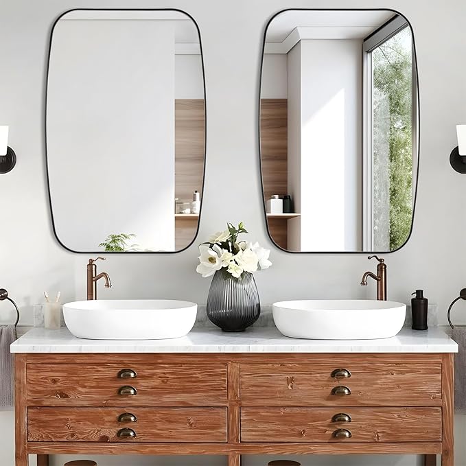Black Oval Mirror, 20"×30" Bathroom Mirror for Wall Vanity with Stainless Steel Metal 0.8" Thin Frame, Oblong Bathrrom Mirror Modern Anti Rust