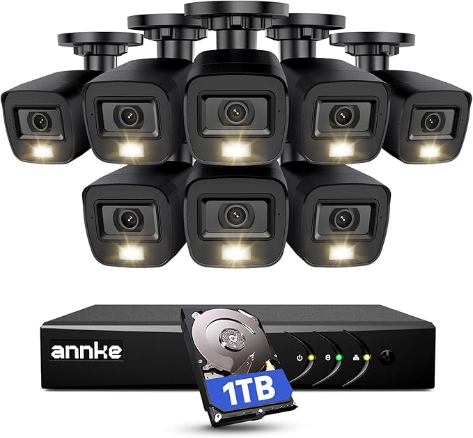 ANNKE 3K Lite Wired Security Camera System Outdoor with AI Human/Vehicle Detection, 8CH H.265+ DVR and 8 x 1920TVL 2MP IP67 Home CCTV Cameras with Smart Dual Light, Color Night Vision, 1TB Hard Drive