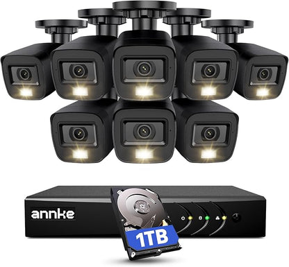 ANNKE 3K Lite Wired Security Camera System Outdoor with AI Human/Vehicle Detection, 8CH H.265+ DVR and 8 x 1920TVL 2MP IP67 Home CCTV Cameras with Smart Dual Light, Color Night Vision, 1TB Hard Drive