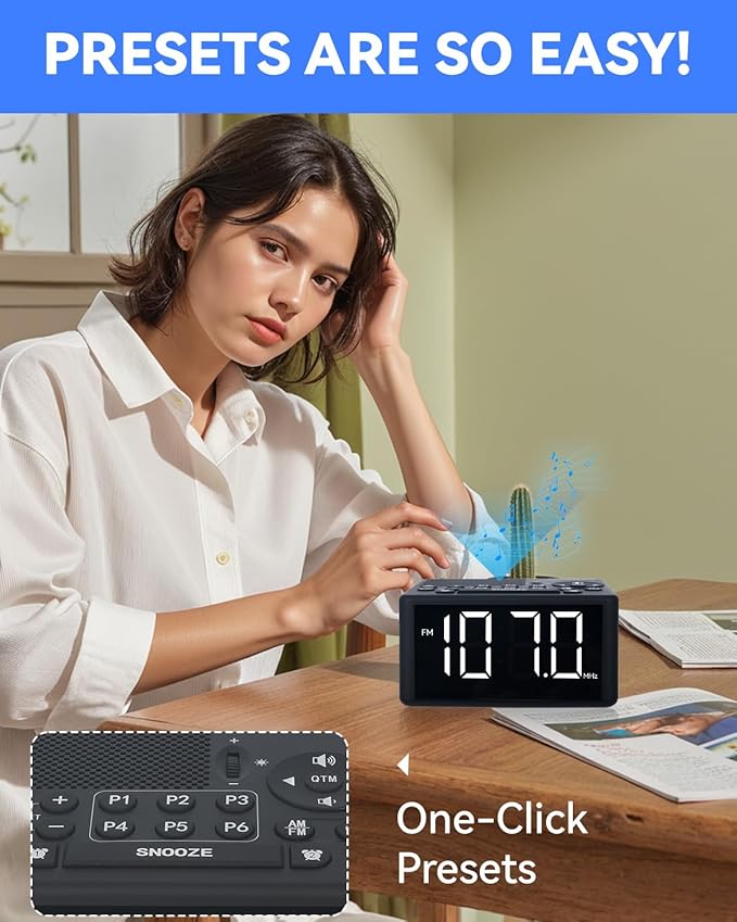 Digital Alarm Clock Radio with AM/FM Radio, Presets, Scan, Dual Weekday/Weekend Alarms, Snooze, Sleep Timer and Dimmable White LED Display for Bedroom, Living Rooms, Kitchens, Offices, etc (White)