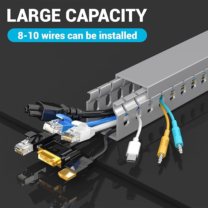 Open Slot Wire Duct Kit, 31.4"(2 x 15.7) Server Rack Cable Management, Cable Management Raceway for Hide Network HDMI VGA Cable, Wiring Raceway Cable Duct, Desk Wire Channel, 2 Pack, Grey