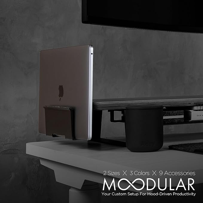 ULTRARM Moodular Add-ons Vertical Laptop Tray [Accessory Only - Requires Moodular Wooden Monitor Stand Slide Rails for Use] Black MSA-VLT