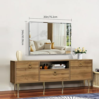 CILIBER Beveled Mirror, 24x30 Frameless Beveled Bathroom Mirrors for Wall, Upgraded Shatterproof Rectangle Vanity Mirror with Beveled Edge for Bathroom, Bedroom, Living Room and Entryway