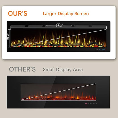 60" WiFi Electric Fireplace Inserts, Recessed and Wall Mounted Fireplace Heater W/Adjustable Flame Color & Brightness, Thermostat, 9H Timer, App and Remote Control, Low Noise, 750/1500W