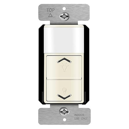 TOPGREENER Motion Sensor Light Switch Dimmer, Electronic Dimmer with PIR Motion Sensor, Occupancy & Vacancy Modes, 150W LED/CFL, Single-Pole, UL Listed, TDODS5-120-LA, Light Almond