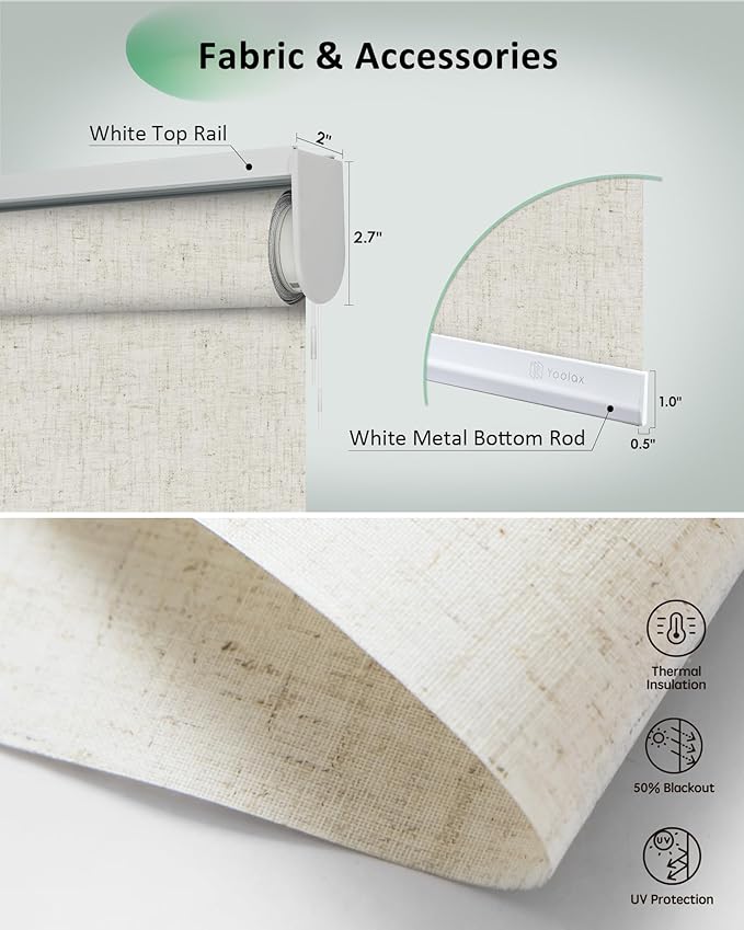 Yoolax Motorized Blinds App Control, Light Filtering Motorized Shades for Windows, Cordless Automatic Roller Shades for Bedroom Living Room Office(Light Filtering Linen Beige, 59" W x 72" H)