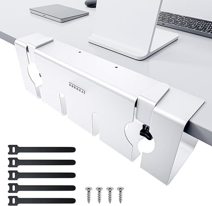 NODOCA No Drill Under Desk Cable Management Tray, 17'' Wire Management, Punch-Free Clamp on, Metal Cable Tray, Wire Organizer Under Desk, Under Dessk Basket for Office and Home, White