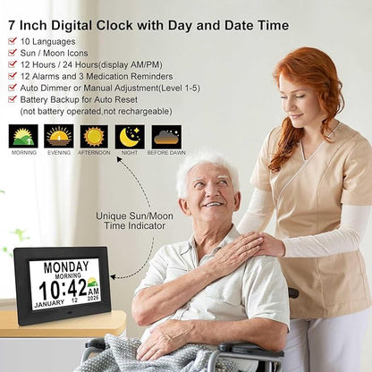 Jaihonda Dementia Clock for Seniors Digital Clock with Date and Time for Elderly-15 Alarms Level 5 Brightness Large Number Display Alzheimers Clock Calendar Day Clocks