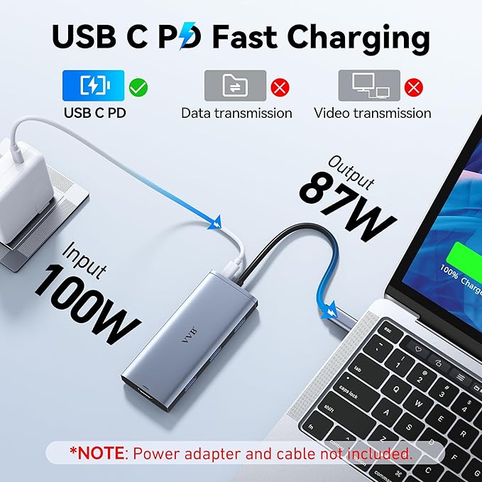 Docking Station VVB USB C Adapter,9 in 1 Triple Display USB C Hub Multiport Adapter Dongle with 2 HDMI 4K+DisplayPort+3 USB+100W PD+SD/TF Card Reader for Dell/HP/Lenovo Laptop Type C Laptops
