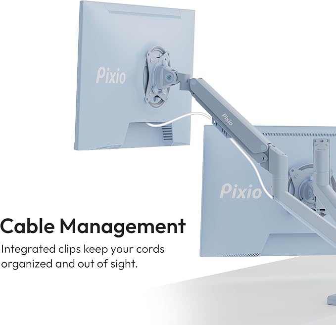 Pixio PS1D Wave Blue Dual Monitor Arm Stand Desk Mount - Fits up to 32 inches Monitors and up to 19.8lbs. VESA Compatibility and Integrated Cable Management