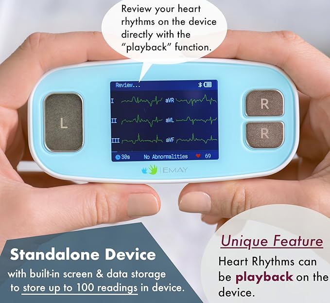 EMAY 6L Portable ECG Monitor | Record ECG and Heart Rate in 6 Channels | Compatible with Smartphone and PC | No Subscription Required