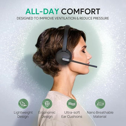 Yealink WH64 DECT & Bluetooth Dual UC Zoom Wireless Headset, 606 ft Range On Ear Work Headphones with 3X Noise Cancelling Mic, 32H Talk Time, Ringer, Office Headsets for Desk Phone, PC,Cellphone