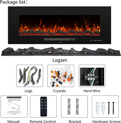 36" Electric Fireplace Inserts, Recessed & Wall Mounted Fireplace Heater Colorful Flame &Fuel, Remote Control Setting Dimer, Thermostat &Timer, Plug in &Hard-Wire Option, 750W/1500W, Black