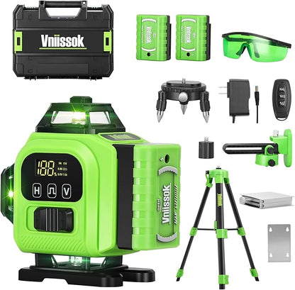 16 Line Laser Level 360 Self Leveling, 4x360°Professional 4D Green Cross Line laser Level with 2 Batteries,for Construction and Picture Hanging, Horizontal Line leveler Tool (Green)