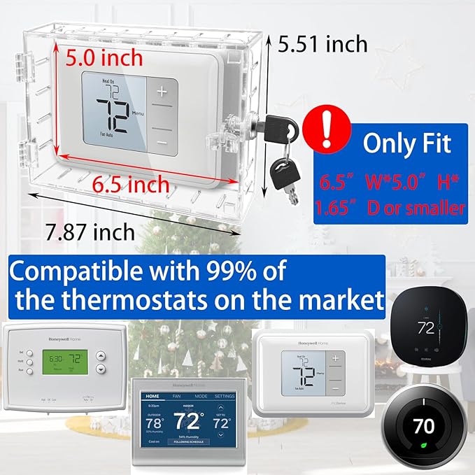 Young Dance 2PCS Large Thermostat Lock Box Cover with Key,Clear Thermostat Cover with Lock Fits Honeywell Thermostat On Wall,AC Lock Box Cover with Key Fits Thermostats 6.5" W x5.0 H or Smaller
