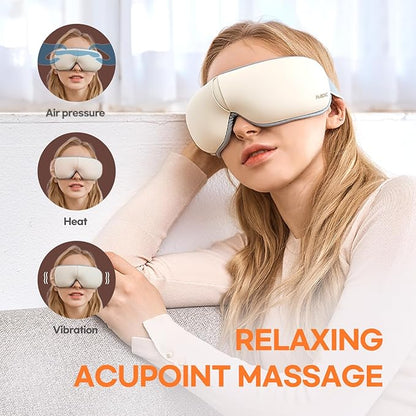 HubiCare Eye Massager with Heat, Vibration, and Music Helps Relieve Strain, Dark Circles, Dryness, and for Migraine Relief Relaxation and Better Sleep Valentines Day Gifts for Women/Men (Beige)